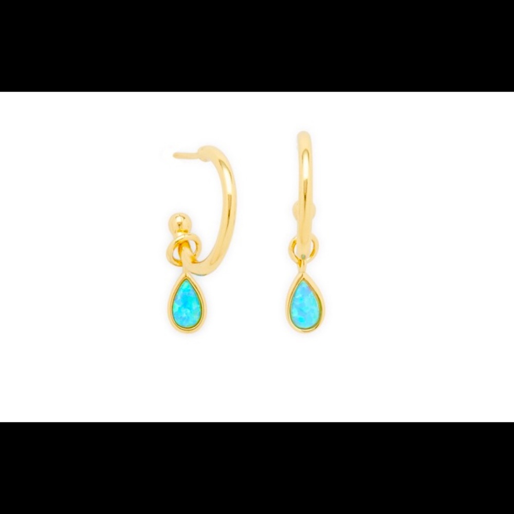 Dusk Blue Opal River Huggies Earrings in Gold